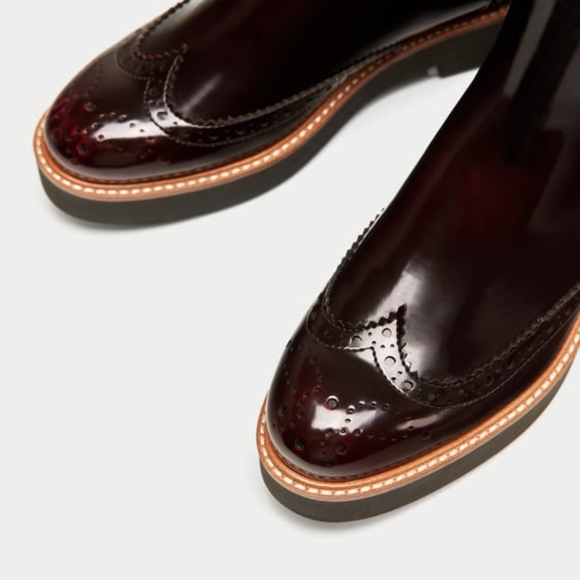 NWOT ZARA FAUX LEATHER OXFORD FLAT ANKLE BOOTS - Picture 3 of 7